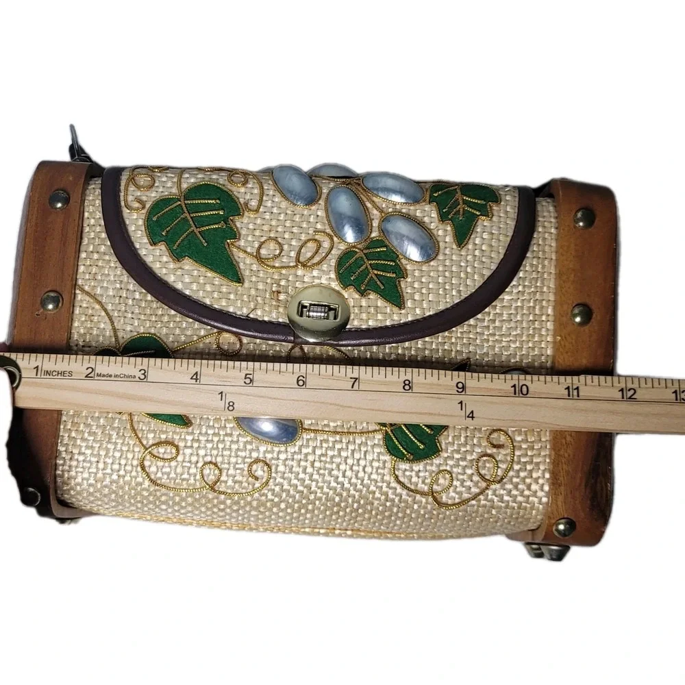 Vintage Mahler Purse Made In Philippines Wood Straw Grapes And Leaf...